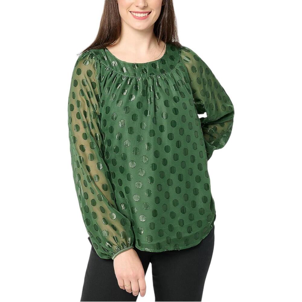 Isaac Mizrahi Live! Women's Metallic Clip Dot Pullover Blouse Green - Regular